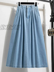 Hnewly Autumn Plus Size Denim Skirt Women High Elastic Waist Blue Or Sky Color Korean Fashion A