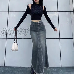 Hnewly Autumn Retro Classic All-Match Skirt Women Casual Commuter Outing Tight Sexy Irregular Long