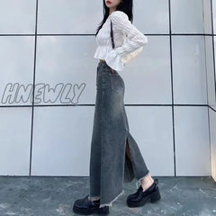 Hnewly Autumn Retro Classic All-Match Skirt Women Casual Commuter Outing Tight Sexy Irregular Long