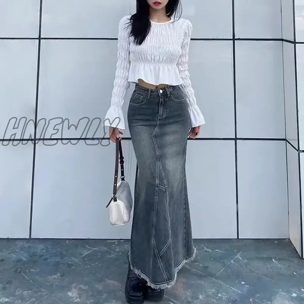 Hnewly Autumn Retro Classic All-Match Skirt Women Casual Commuter Outing Tight Sexy Irregular Long