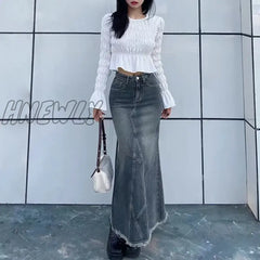 Hnewly Autumn Retro Classic All-Match Skirt Women Casual Commuter Outing Tight Sexy Irregular Long