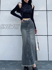 Hnewly Autumn Retro Classic All-Match Skirt Women Casual Commuter Outing Tight Sexy Irregular Long