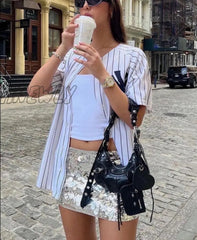 Hnewly Autumn Shiny Sequins Hip Skirt Women New Sexy High Waist Solid All-Matching Female Party
