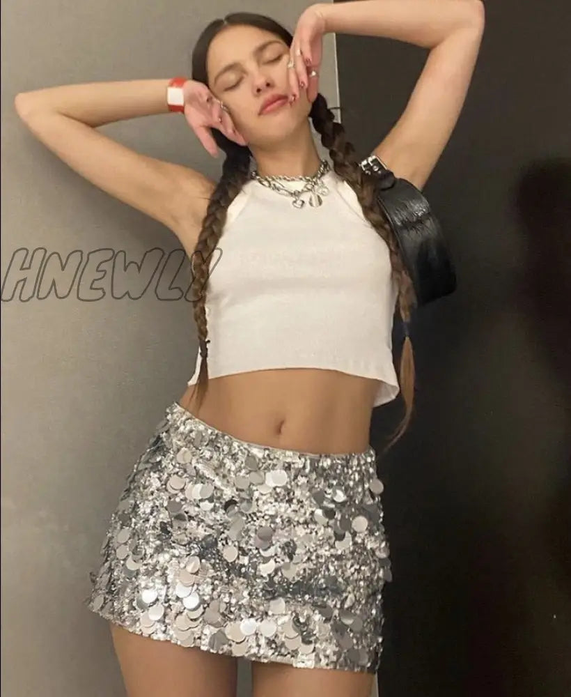 Hnewly Autumn Shiny Sequins Hip Skirt Women New Sexy High Waist Solid All-Matching Female Party