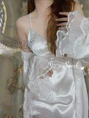 Hnewly Autumn White Lace Sexy Two-Piece Dress Women Ruffles Patchwork Casual Mini Strap Fashion