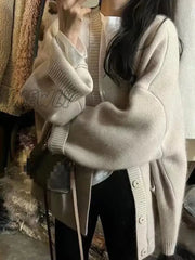 Hnewly Autumn Winter Cardigan Women Oversize Knitted Sweater Lady Korean Style Single Breasted