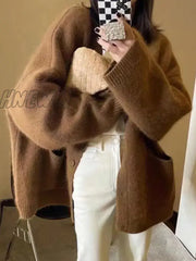 Hnewly Autumn Winter Cardigan Women Oversize Knitted Sweater Lady Korean Style Single Breasted