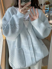 Hnewly Autumn Winter Cardigan Women Oversize Knitted Sweater Lady Korean Style Single Breasted