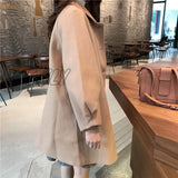 Hnewly Autumn Winter Classic Women Overcoats Casual Lapel Single - Breasted Loose Wool Coats