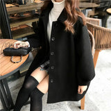 Hnewly Autumn Winter Classic Women Overcoats Casual Lapel Single - Breasted Loose Wool Coats