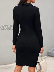 Hnewly Autumn Winter Fashion Midi Dress Office Lady Long Sleave Slim Dresses Elegant Bodycon Work