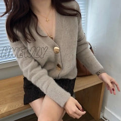 Hnewly Autumn Winter Fashion Women Mink Cashmere Cardigan Sweater Female V-Neck Knitted Long Haired