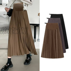 Hnewly Autumn Winter Pleated Thick Warm Maternity Skirts Elastic Waist Belly Casual Clothes For