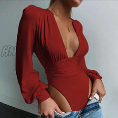 Hnewly Autumn Winter Rompers Women Jumpsuits Sexy Club V Neck High Waist Solid Bodycon Regular Long