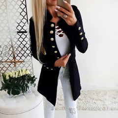 Hnewly Autumn Winter Suit Blazer Women Casual Single Breasted Pocket Long Jackets Elegant Sleeve