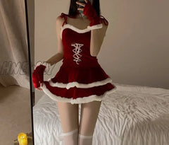 Hnewly Autumn Winter Vintage Cute Christmas Red Party Mini Dress Cosplay Bunny Plush Vestidos Home