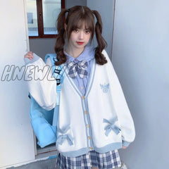 Hnewly Autumn Winter Women Sweater Loose Japanese Style Sweet Knitted Cardigans Embroidery Oversize