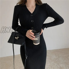 Hnewly Autumn Winter Women’s Woolen V - Neck Knitted Party Long Sleeve White Bodycon Casual Dress