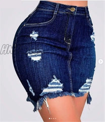 Hnewly Autumn Women Fashion Denim Skirt Ripped Hip Distressed High Waist Button Pencil Skirts