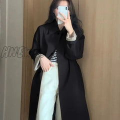 Hnewly Autumn Women Khaki Trench England Style Elegant Single Breasted Long Coats Belt Slim Turn