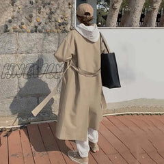 Hnewly Autumn Women Khaki Trench England Style Elegant Single Breasted Long Coats Belt Slim Turn