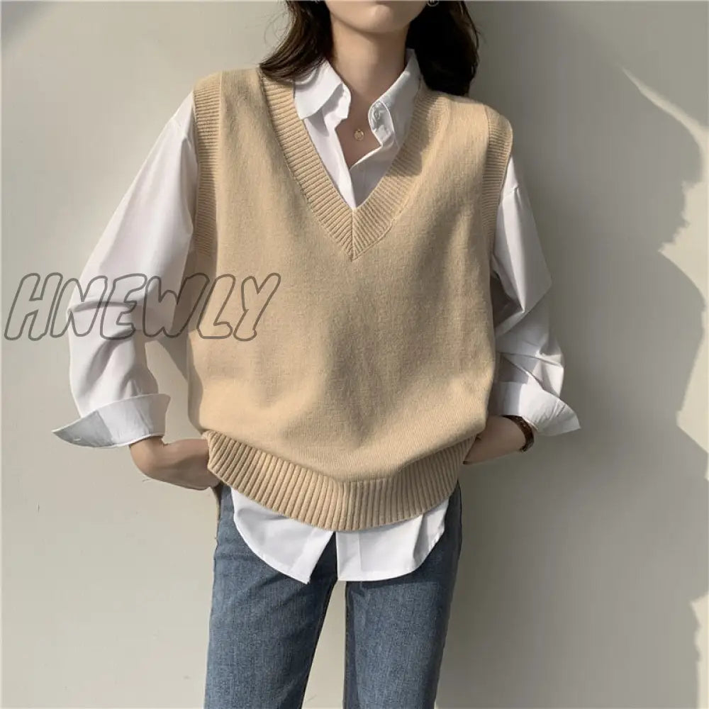 Hnewly Autumn Women’s Sweater Vest V - Neck Sleeveless Irregular Casual Loose Knitted Pullover