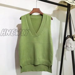 Hnewly Autumn Women’s Sweater Vest V - Neck Sleeveless Irregular Casual Loose Knitted Pullover