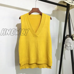Hnewly Autumn Women’s Sweater Vest V - Neck Sleeveless Irregular Casual Loose Knitted Pullover
