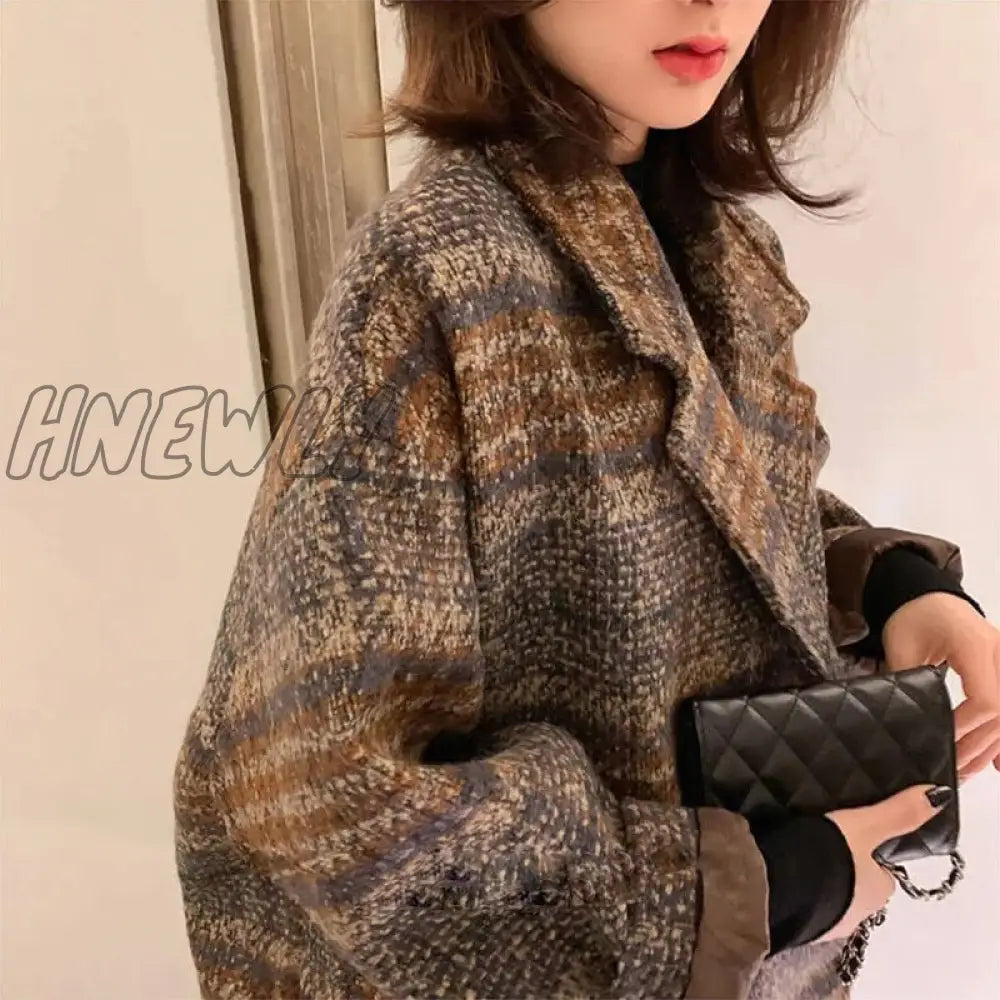 Hnewly Bella Philosophy Winter Korean Overcoat Women Vintage Woolen Loose Coats Female Double