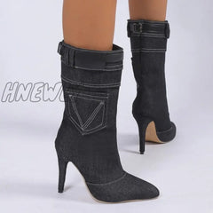 Hnewly - Black Casual Daily Patchwork Solid Color Pointed Comfortable Shoes (Heel Height 3.54In)