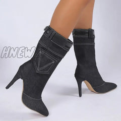 Hnewly - Black Casual Daily Patchwork Solid Color Pointed Comfortable Shoes (Heel Height 3.54In)