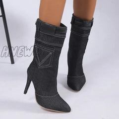 Hnewly - Black Casual Daily Patchwork Solid Color Pointed Comfortable Shoes (Heel Height 3.54In)