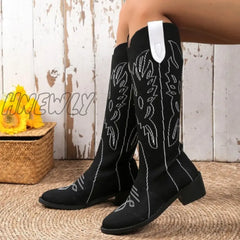 Hnewly - Black Casual Embroidered Patchwork Pointed Comfortable Out Door Shoes Shoes Boots