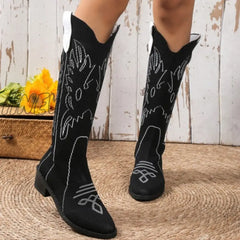 Hnewly - Black Casual Embroidered Patchwork Pointed Comfortable Out Door Shoes Shoes Boots