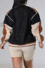 Hnewly - Black Casual Patchwork Contrast Outerwear Coats