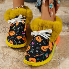 Hnewly - Black Casual Patchwork Frenulum Printing Round Keep Warm Comfortable Out Door Shoes Shoes
