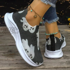 Hnewly - Black Casual Patchwork Printing Round Comfortable Out Door Shoes Shoes Sneakers