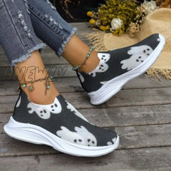 Hnewly - Black Casual Patchwork Printing Round Comfortable Out Door Shoes Shoes Sneakers