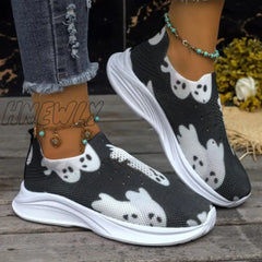 Hnewly - Black Casual Patchwork Printing Round Comfortable Out Door Shoes Shoes Sneakers