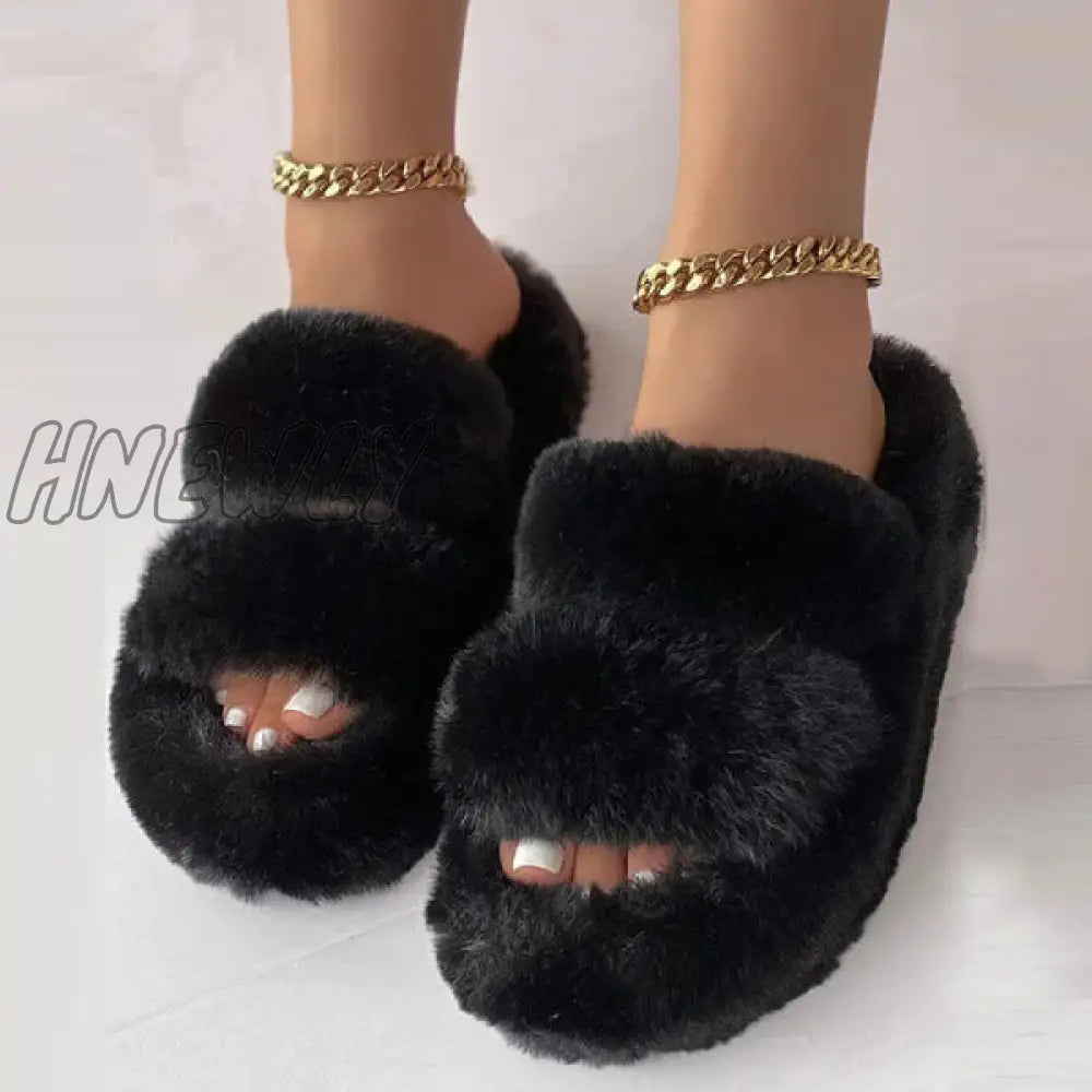 Hnewly - Black Casual Patchwork Solid Color Round Comfortable Shoes Shoes Slippers