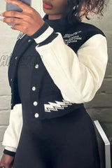 Hnewly - Black Casual Print Patchwork Outerwear Coats