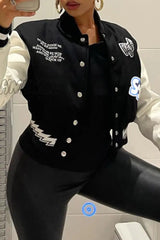 Hnewly - Black Casual Print Patchwork Outerwear / S Coats