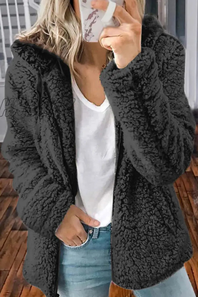 Hnewly - Black Casual Solid Pocket Hooded Collar Outerwear Coats Coats & Cardigan Cloak