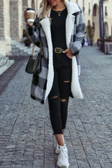 Hnewly - Black Gray Casual Street Plaid Turndown Collar Outerwear Coats Coats & Cardigan Cloak