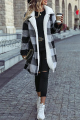 Hnewly - Black Gray Casual Street Plaid Turndown Collar Outerwear Coats Coats & Cardigan Cloak