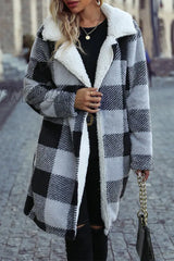 Hnewly - Black Gray Casual Street Plaid Turndown Collar Outerwear Coats Coats & Cardigan Cloak