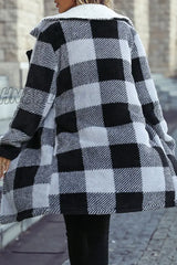 Hnewly - Black Gray Casual Street Plaid Turndown Collar Outerwear Coats Coats & Cardigan Cloak
