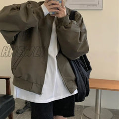 Hnewly Black Green Casual Bomber Jacket Women Spring Autumn Basic Loose Coats Bf Unisex Streetwear