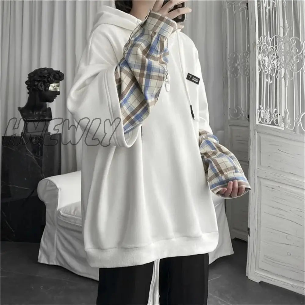 Hnewly Black Hip Hop Hoodie Women Harajuku Plaid Sweatshirts Japan Kawaii Femme Casual Pullover