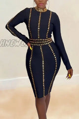 Hnewly - Black Party Elegant Formal Hot Drilling Drill Mandarin Collar Sheath Dresses Dresses Club